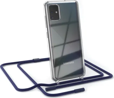 Produktbild von EAZY CASE Handykette für Samsung Galaxy A51, Clear Case aus Silikon, mit Umhängeband, abnehmbare Endstücke, Handyband in Blau