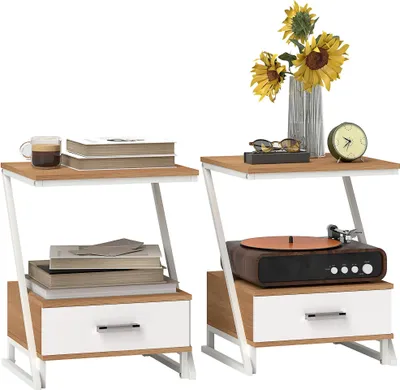 Image de Table d'appoint - Table de rangement - Bois - Carré - 40 x 35 x 50 cm - Avec espace de rangement - Design minimaliste - Marron