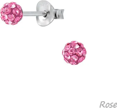 Produktbild von Kristall Kugel Ball Ohrstecker 925 Silber Ohrringe rund „Shamballa“ Rose