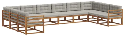 Produktbild von vidaXL Outdoor-Sofagarnitur mit Kissen 10 pcs Natürlich und Hellgrau