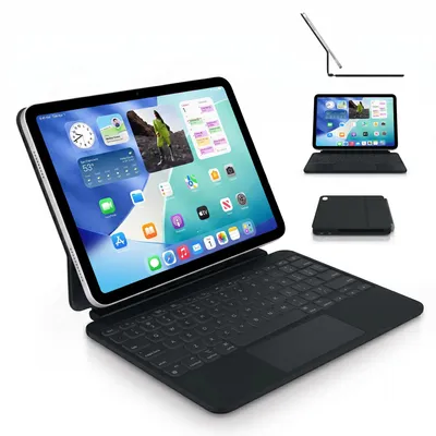 Produktbild von DECODED Magnetische iPad Tastatur mit Trackpad & Hintergrundbeleuchtung, Bluetooth für iPad 11'' (A16, 2025) & 10,9'' (2022), USB-C, QWERTY - Schwarz