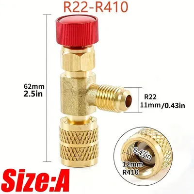 Obrázek produktu pro Bezpečnostní ventil pro klimatizační zařízení - bezpečnostní adaptér A, R22, R410 - pro chladiva R410A/R22 - závit SAE 0,64 cm, vnější/vnitřní závit - pro klimatizaci