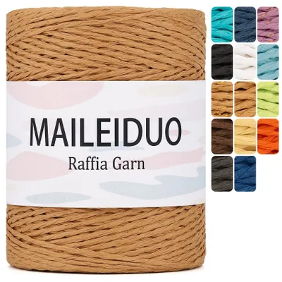 Produktbild von Raffia Garn - 2 mm x 300 m - Zum Häkeln Basteln und für DIY-Projekte - Natur