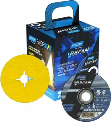 Produktbild von Norton Satz Vulcan 125Mm X 1Mm Metall Inox Scheiben 100Stk +2XFaser 100Stk.