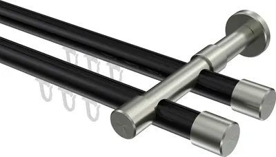 Produktbild von Interdeco Innenlaufstange / Gardinenstange mit Innenlauf Schwarz / Edelstahl-Optik, Typ Prestige Santo (Kappe), 20 mm Ø 2-läufig, 400 cm
