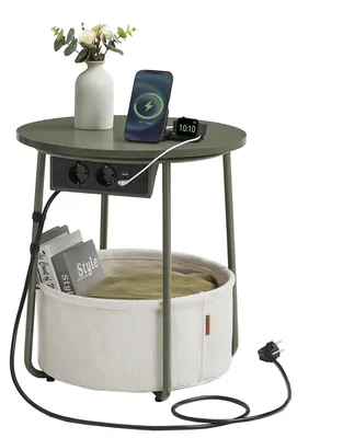 Produktbild von VASAGLE Beistelltisch rund, Couchtisch mit Steckdose, Korb aus Stoff