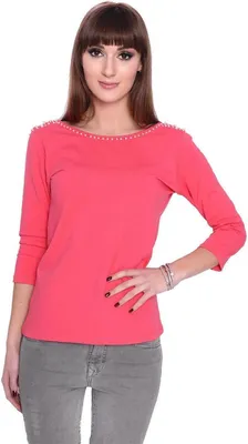 Produktbild von Bluse Shirt mit Perlen V-Ausschnitt,  Koralle-S/M 36/38