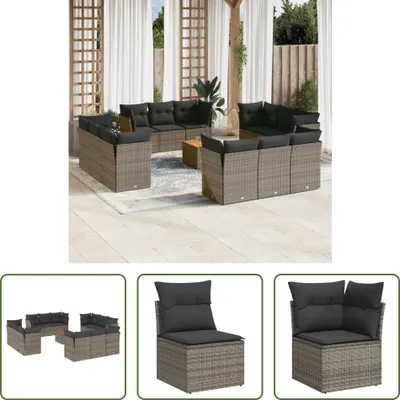 Produktbild von The Living Store 13-tlg. Garten-Sofagarnitur mit Kissen Grau Poly Rattan