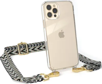 Produktbild von EAZY CASE Handykette - Verstellbarer Trageriemen kompatibel mit Apple iPhone 12 / 12 Pro, Handykordel mit transparenter Silikon-Hülle, Band in Grün
