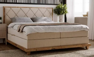 Produktbild von Casa Padrino Luxus Doppelbett Naturfarben 170 x 210 x H. 115 cm - Massivholz Bett mit Matratze - Schlafzimmer Möbel - Hotel Möbel - Luxus Möbel - Luxus Einrichtung