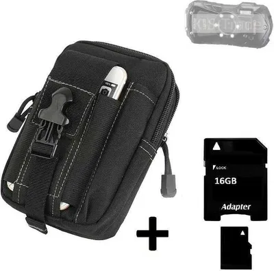 Produktbild von Kompatibel mit Pentax WG-90 Gürteltasche / Holster schwarz Schutz Hülle Kameratasche Fototasche Case Bag + 16 GB Memorycard Extrafächer, K-S-Trade