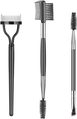 Produktbild von 3-teiliges professionelles Augen-Werkzeugset: Wimpernbürste, Augenbrauenbürste, Wimpernkamm/Spoolie, multifunktional