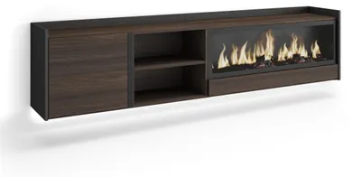Image de PULLER Meuble tv effet bois de chêne et noir 212x35x50cm cheminée effet feu