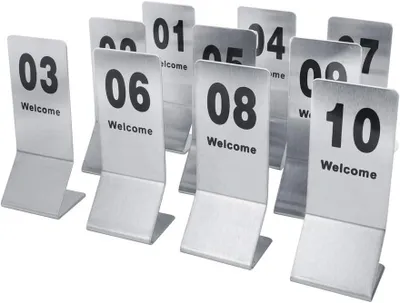 Productafbeelding van Tafelnummers Set van 10 - Dubbelzijdig genummerd - RVS tafelschild - Tafelnummers - Decoratie voor evenementen - Gewicht 1093 g - Tafelnummers