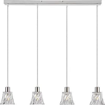 A product shot of a four-light pendant chandelier against a white background.