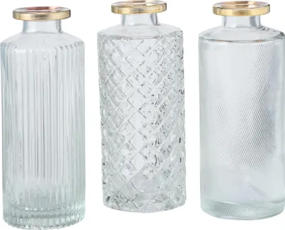 Image de Lot de 3 vases Boltze, H 13 cm, Ø 5 cm, en verre transparent / doré