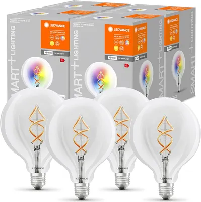 Produktbild von 4 x Ledvance LED Smart+ Filament G125 Globe 4,5W = 30W E27 klar RGBW 2700K Dimmbar App Google Alexa WiFi