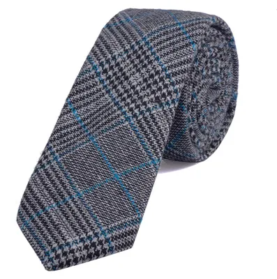 Produktbild von DonDon Herren Krawatte 6 cm Baumwolle grau-blau kariert