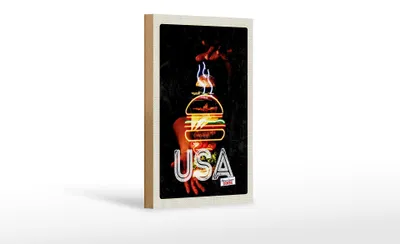 Produktbild von Holzschild Reise 12x18 cm Amerika USA American Burger Gerichte