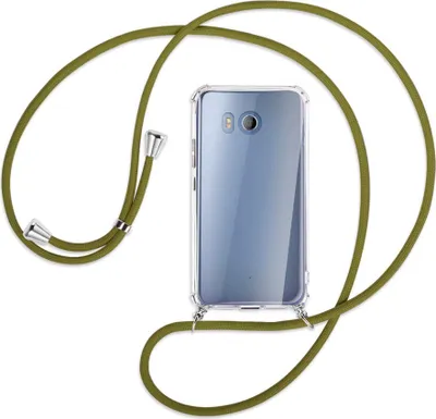 Produktbild von Handykette Backcover-Schutzhülle mit Band (Metall silberfarben) für HTC U11 - khaki