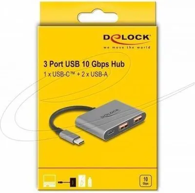 Produktbild von DELOCK 3 Port USB Hub 10 Gbps mit USB Type-C zu 1 x USB Type-C + 2 x USB Typ-A