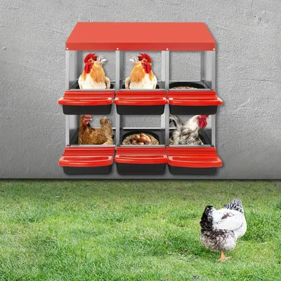 Obrázok produktu pre Plastový hniezdiský box pre slepice s 6 priehradkami a ventiláciou, červený, vonkajší kryt, odkladacia stanovište pre vajíčka