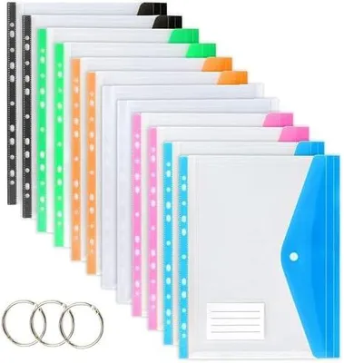 Produktbild von Dokumententasche A4, 12 Stück Transparent Dokumentenmappe A4 zum Abheften, Erweiterbare Wasserdicht Dokumenten Mappen Abheftbar mit Druckknopf, 6 Farben