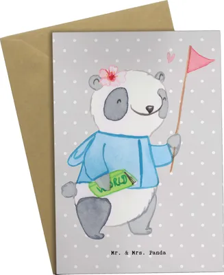 Produktbild von Mr. & Mrs. Panda Glückwunschkarte Reiseleiterin Herz - Grau Pastell - Geschenk, hochzeitskarten, weihnachtskarten, einladungskarten, osterkarten, babykarte