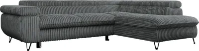 Produktbild von Ecksofa Sofa Grau, Wohnlandschaft L-Form mit Schlaffunktion und Bettkasten, Schlafsofa mit Bettkasten, Sofa mit Einstellbare Kopfstützen, Peter L - Dunkelgrau Cord - Rechts Grau