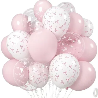 Image de Kit de décoration avec ballons - comprenant une guirlande et des rubans - pour fêtes et événements - rose et blanc
