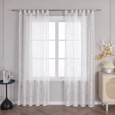 Produktbild von Joyswahl Vorhang Ausbrenner Voile Gardinen mit Schlaufen Transparent Fensterschal Pflaumenblütenmuster Schlafzimmer Wohnzimmer Weiß HxB 245x140cm 1 Stück