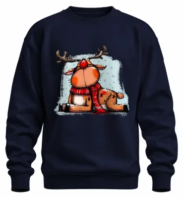 Zdjęcie produktu dla Rudolf Reindeer Christmas Red Nose Red Scarf Gift Uni  Sweatshirt Pullover, Navy, S