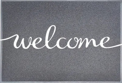 Produktbild von Vinyl Spaghettimatte in Zwei Farben mit oder Ohne Aufdruck Grau Welcome 40 x 60 cm
