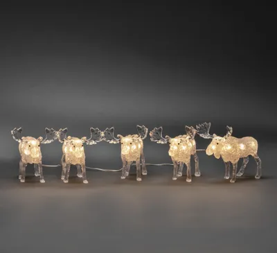 Produktbild von Konstsmide Weihnachtsdekoration ,LED Acrylfiguren " Elche" in Weiß, 5er-Set mit 40 warmweißen Dioden und weißem Kabel , für den Außenbereich (IP44)