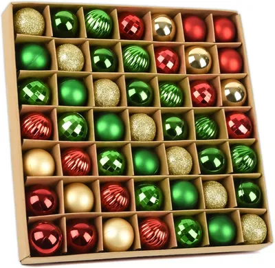 Immagine prodotto di Set di palline natalizie, 49 pezzi, 3 cm, in plastica, colore rosso, verde e oro, per l'albero di Natale