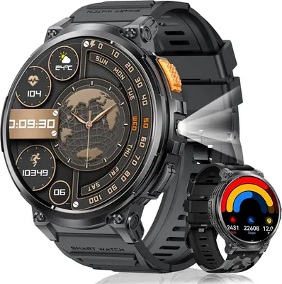 Produktbild von für Herren, HD-Großbildschirm, Smartwatch mit LED-Taschenlampe, Telefonfunktion/730 mAh/IP68 wasserdicht, 120+ Sportmodi, Fitness Herzfrequenz