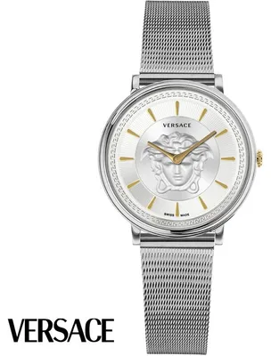Produktbild von Versace VE8102019 V-Circle Lady weiss silber Edelstahl Armband Uhr Damen NEU