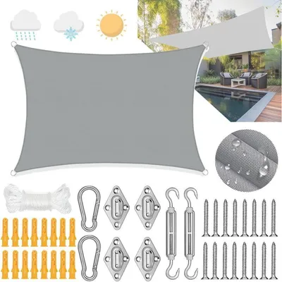 Immagine prodotto di Tenda da sole Premium 3x4m Rettangolare Impermeabile con occhielli Protezione UV Telo con set di fissaggio per tenda da sole per giardino terrazza campeggio