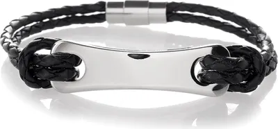 Produktbild von Karisma Leder Armband Schwarz Moderne Platte Hoch Poliert - Herrenschmuck Ideal Zum Eingravieren - SB8225 - 19.0 Zentimeter