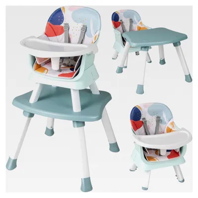 Produktbild von Hochstuhl mit Tisch, 6-in-1 Kinderhochstuhl mit Tablett und 5-Punkt Sicherheitsgurt, Babystuhl mit abnehmbarem Kissen, Essstuhl für Babys von 7 bis 36 Monaten bis 25 kg (Grün)