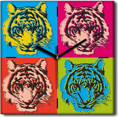 Produktbild von Coloray Uhr auf Leinwand 30x30 cm Wand Uhr Dekoration Wohnzimmer Segeltuch schwarze Hände -Tierkatze Tiger.