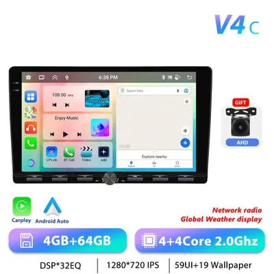 Obrázok produktu pre Autorádio s Androidom 13 – 2-DIN s 22,9 cm displejom – 4 GB RAM, 64 GB ROM – 2,0 GHz MTK – vstup pre zadnú kameru AHD – rozlíšenie 1280×720 HD – 4×45 W – ovládanie na volante