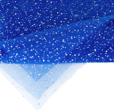 150cm breites, 3m langes, netzartiges blaues Tüllstoff mit Glitter. Perfekt für Bastelprojekte und Dekorationen