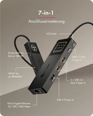 Obrázek produktu pro ICY BOX Spade Dock 4038, Kabel, USB 3.2 Gen 2 (3.1 Gen 2) Type-C, 100 W, 10,100,1000 Mbit/s, Černá, 10 Gbit/s