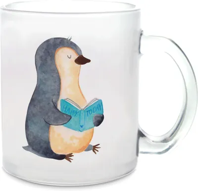 Produktbild von Mr. & Mrs. Panda Tee Tasse Pinguin Buch - Transparent - Geschenk, Glasbecher, Teetasse, Lesen, Ausruhen, Nichtstun, Haferl, Urlaub, Teeglas, Häferl