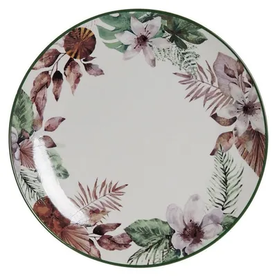 Image de DKD Home Decor Flacher Teller Blumen Porzellan
