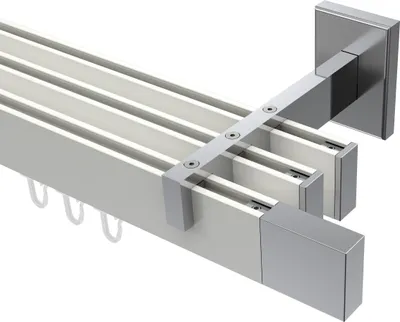 Produktbild von Interdeco Innenlaufstange / Gardinenstange mit Innenlauf Weiß / Chrom, Typ Smartline Lox (Quader), 14x35 mm 3-läufig, 440 cm