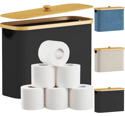 Zdjęcie produktu dla Kosz na papier toaletowy z pokrywą - Bambus - 23 l - Czarny
