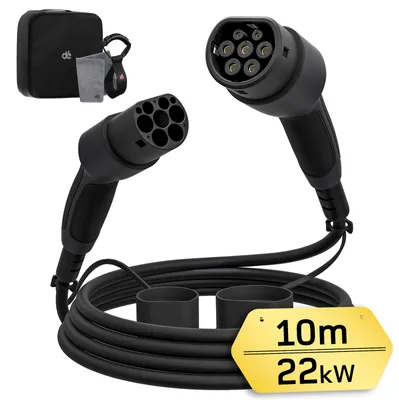 Imagen del producto de Cable de carga para vehículos eléctricos, 22 kW, 10 metros, con conector Tipo 2, fabricado en material TPU