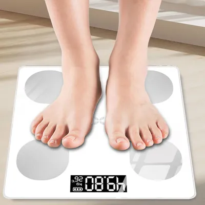 Produktbild von Personenwaagen, Körper-Analyse-Waage, Körperfettwaage, Personenwaage, Körperfett & Muskelanalyse, bis 180 kg, Bluetooth, gehärtetes Glas, LCD-Display